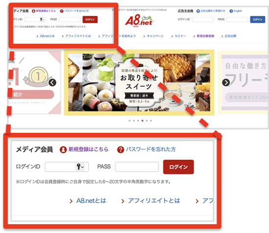 a8ネットのログインページ