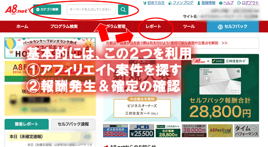 a8ネットの管理画面の使い方
