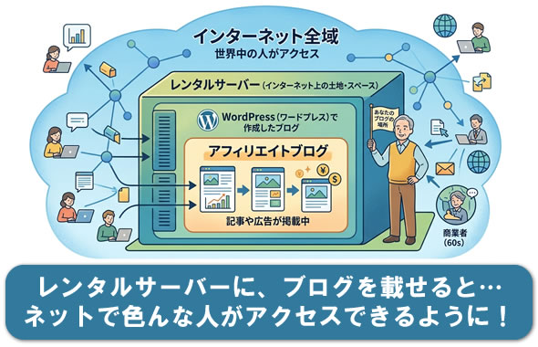 レンタルサーバーにアフィリエイトブログを載せると、ネットでアクセスできるようになる!