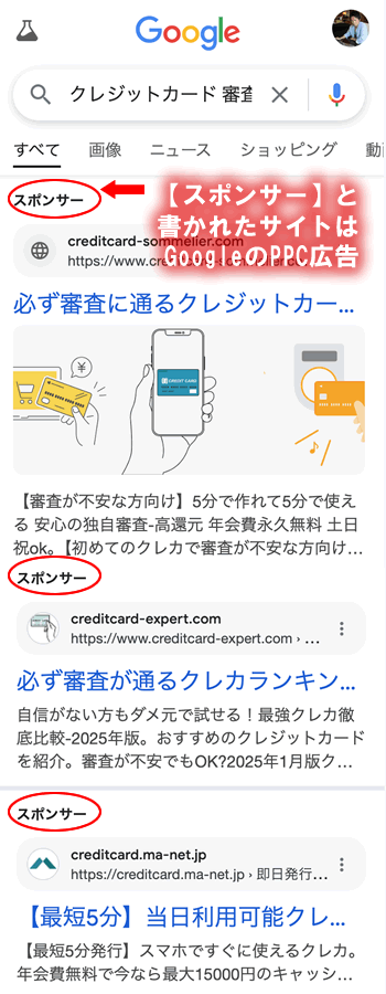 赤い枠がPPCです。(Google広告)