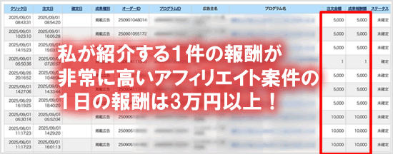 アフィリエイト報酬が1日で3万以上!
