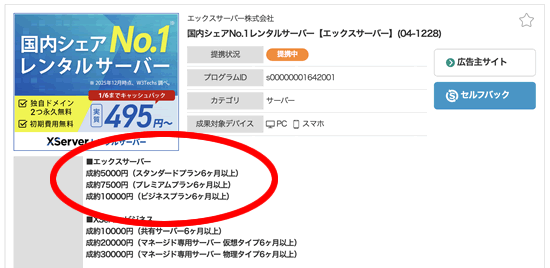 エックスサーバーのアフィリエイト詳細